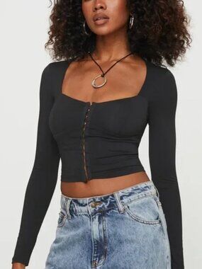 Princess Polly Torrado Black Long Sleeve Top | Size US 2